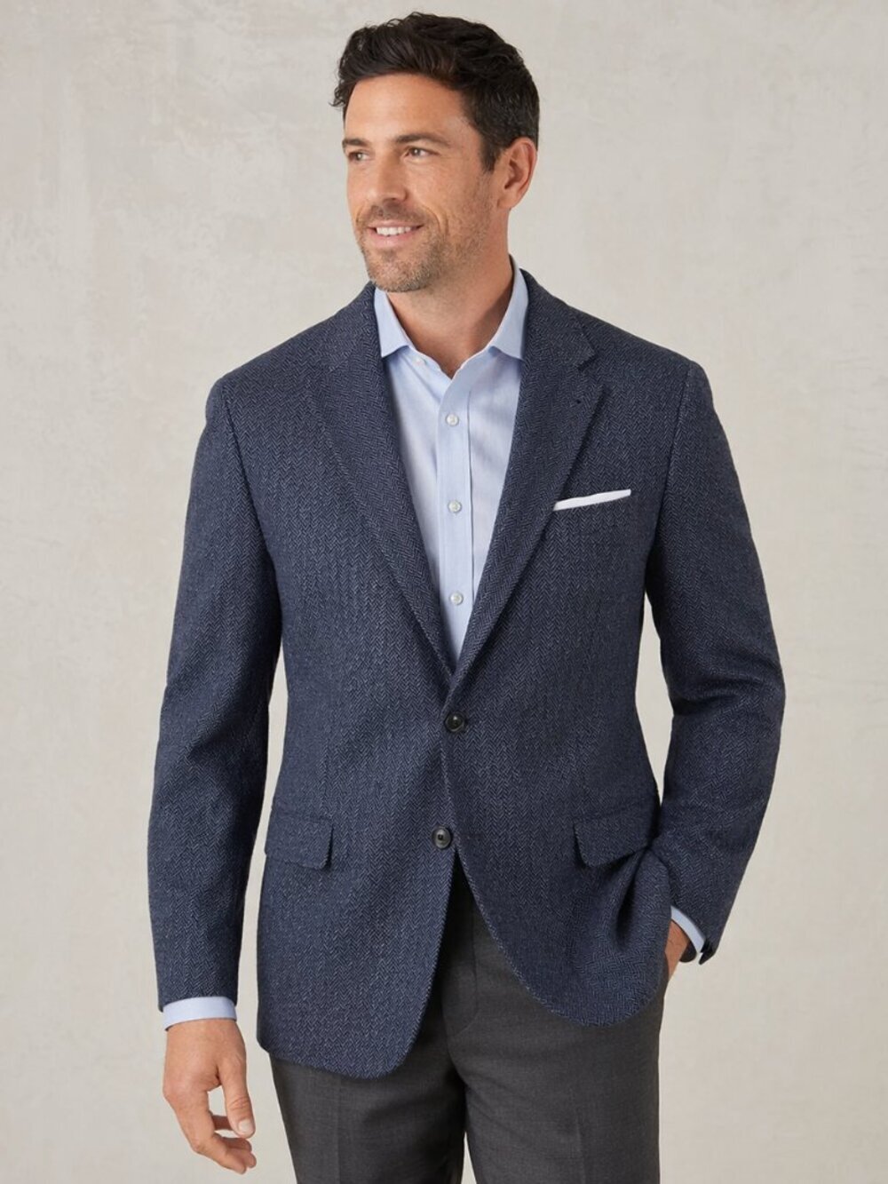 Quintessential Rizzo Blue Herringbone Wool Cashmere Sport Coat Blazer Men’s 48L